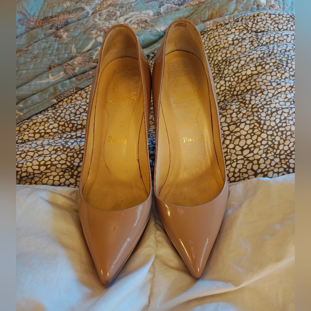 Louboutin Pigalle Plato Patent Nude 100 34.5 in Original Box